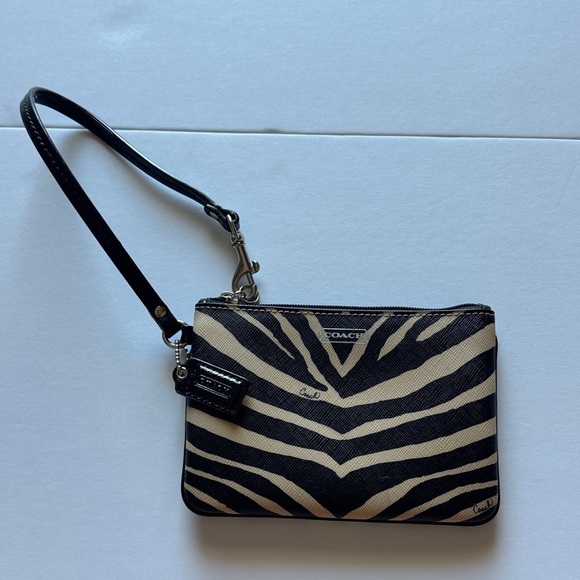 Coach Zebra Pattern Black and Cream Wristlet - Picture 2 of 13